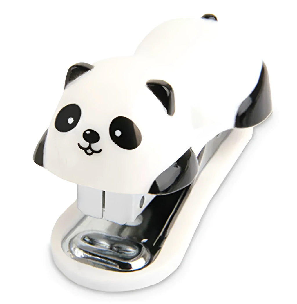 Cartoon Panda No. 10 stapler in black and white on a desk, size 6x4x3cm