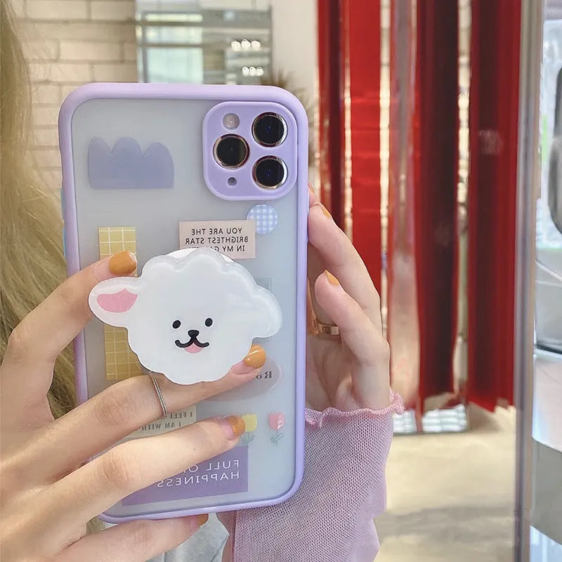 Frosted painted TPU phone case with bracket for iPhone 12, 11, X, 7, 8, SE 2020, multiple style options