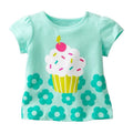 Girls cotton short-sleeved round neck T-shirt with cartoon pattern in 100% cotton, sizes 90-140 cm
