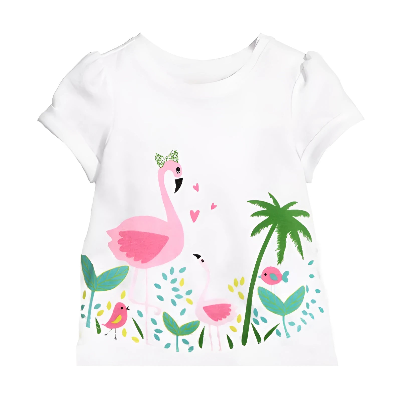 Girls cotton short-sleeved round neck T-shirt with cartoon pattern in 100% cotton, sizes 90-140 cm