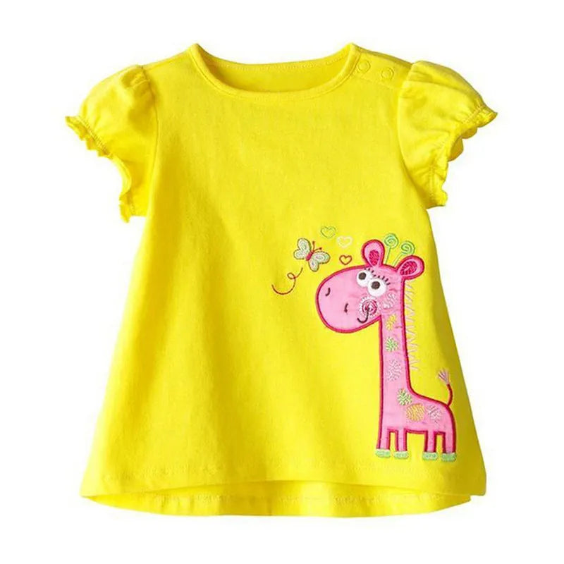Girls cotton short-sleeved round neck T-shirt with cartoon pattern in 100% cotton, sizes 90-140 cm