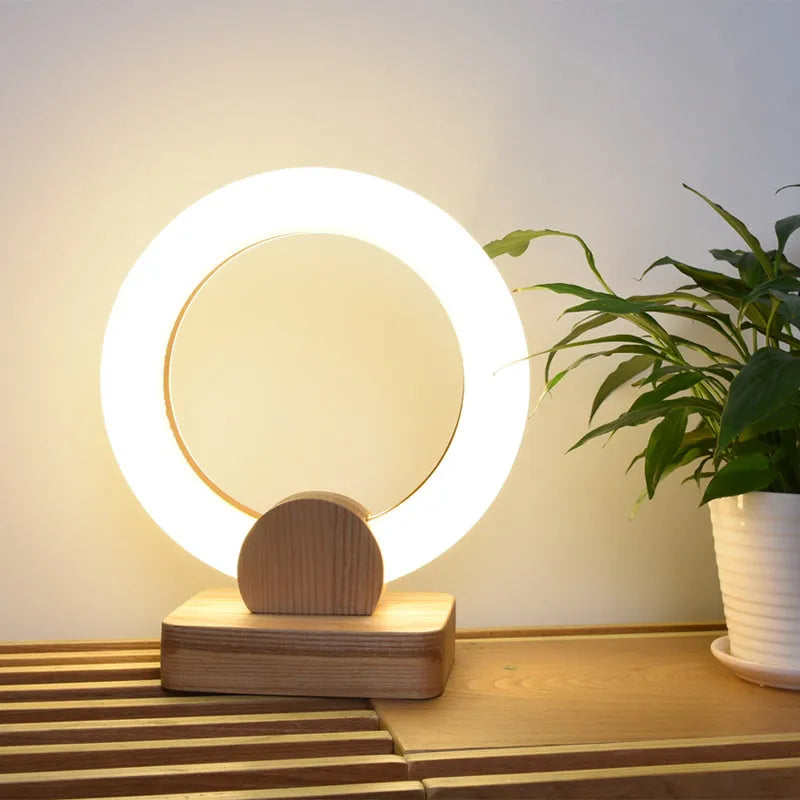 Nordic style wooden art circular chandelier with round acrylic shade and LED lighting