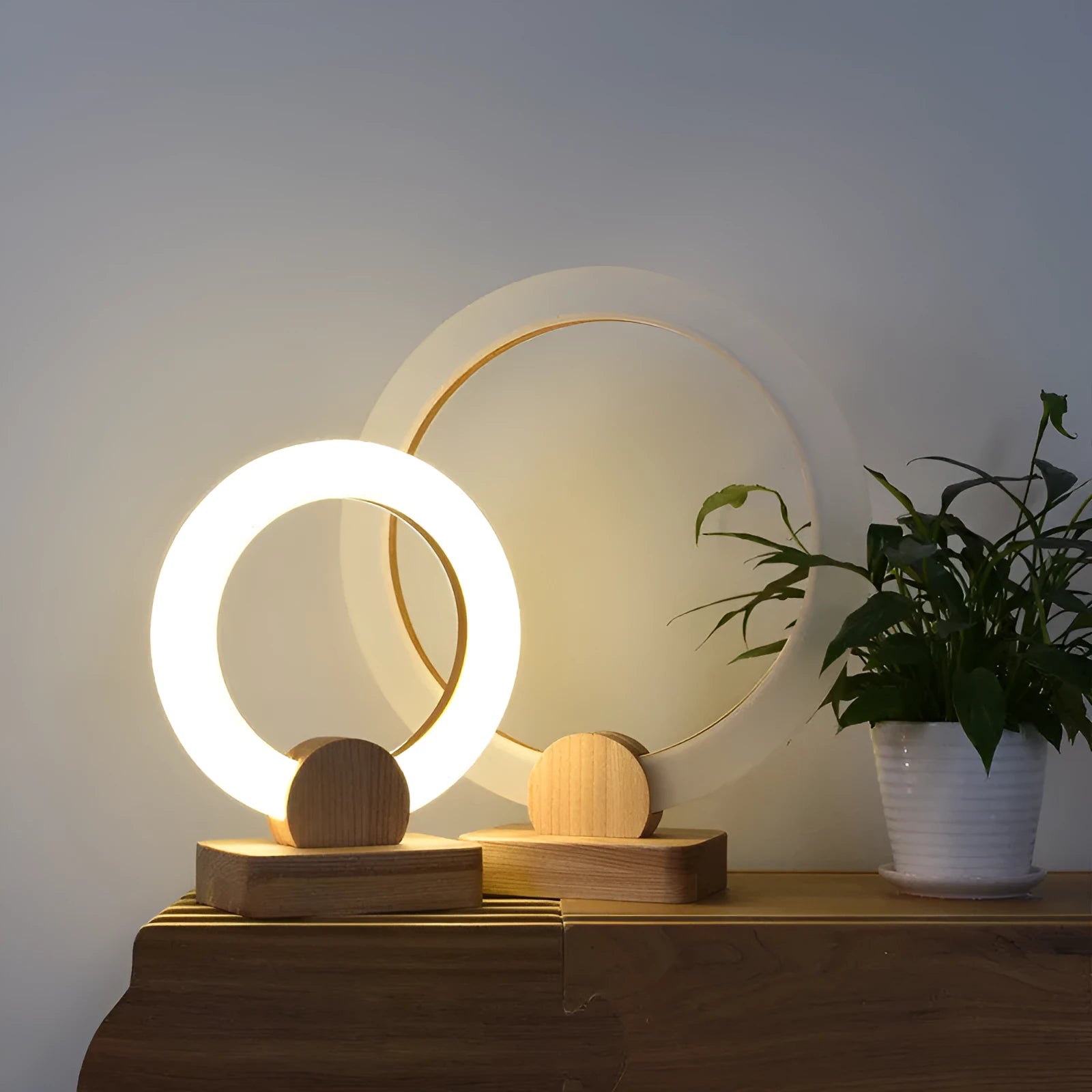 Nordic style wooden art circular chandelier with round acrylic shade and LED lighting