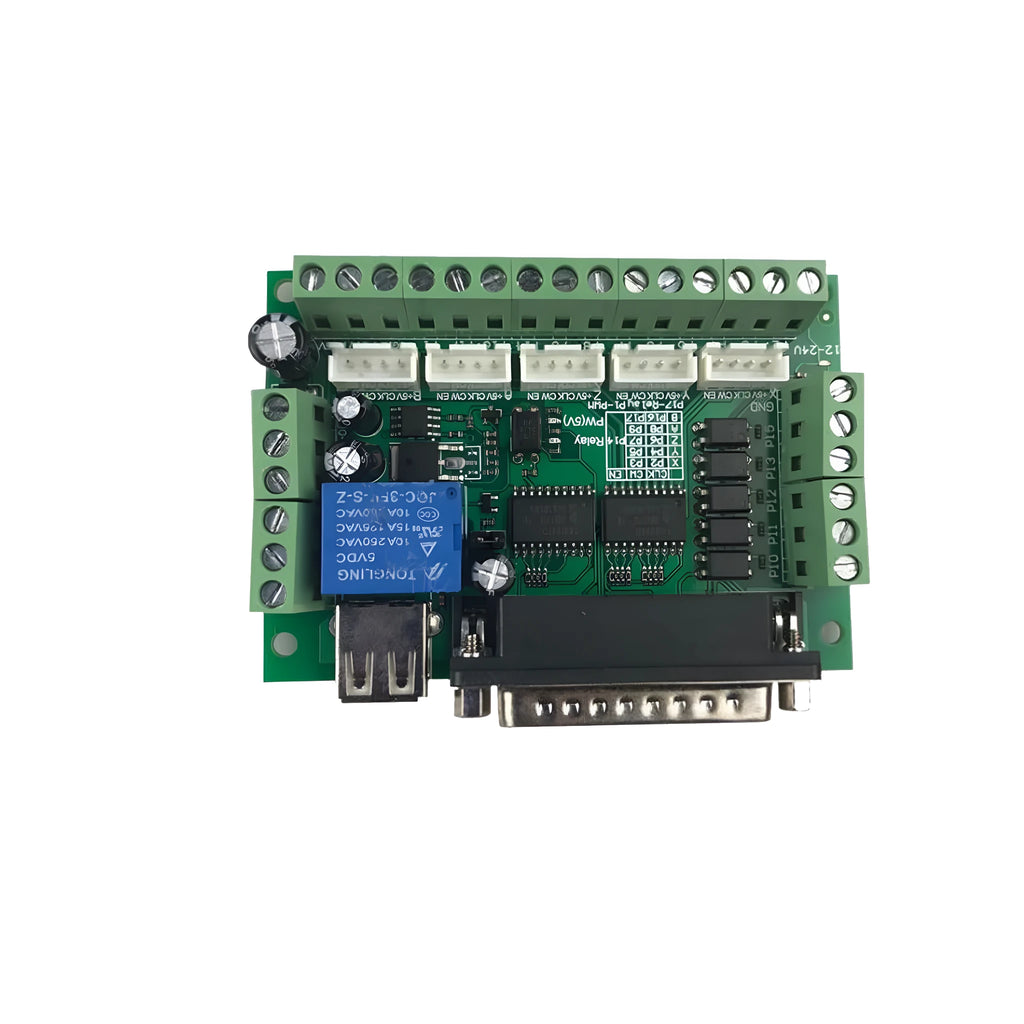 5 axis CNC breakout board with opto-isolated inputs and USB power for Mach3 router control