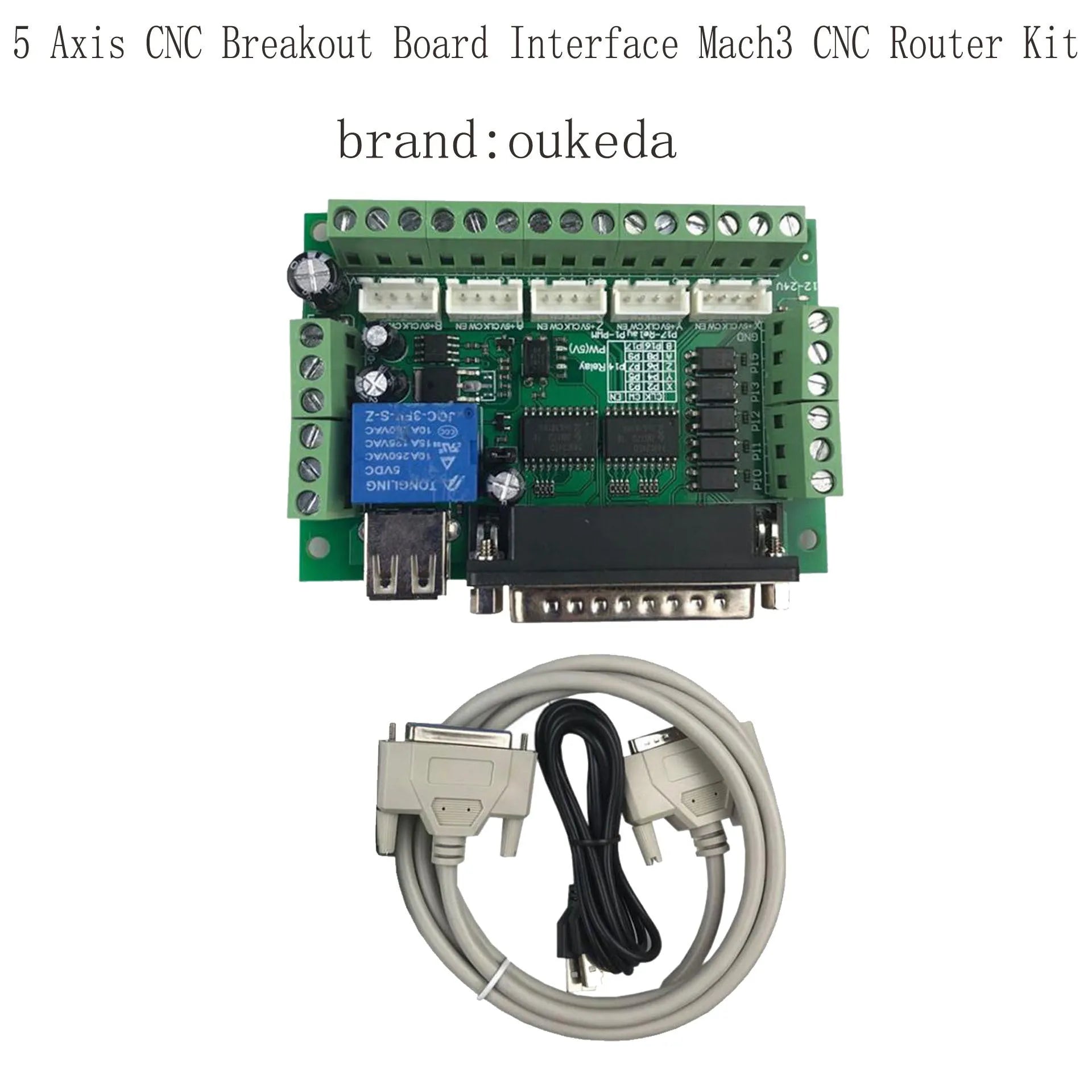 5 axis CNC breakout board with opto-isolated inputs and USB power for Mach3 router control
