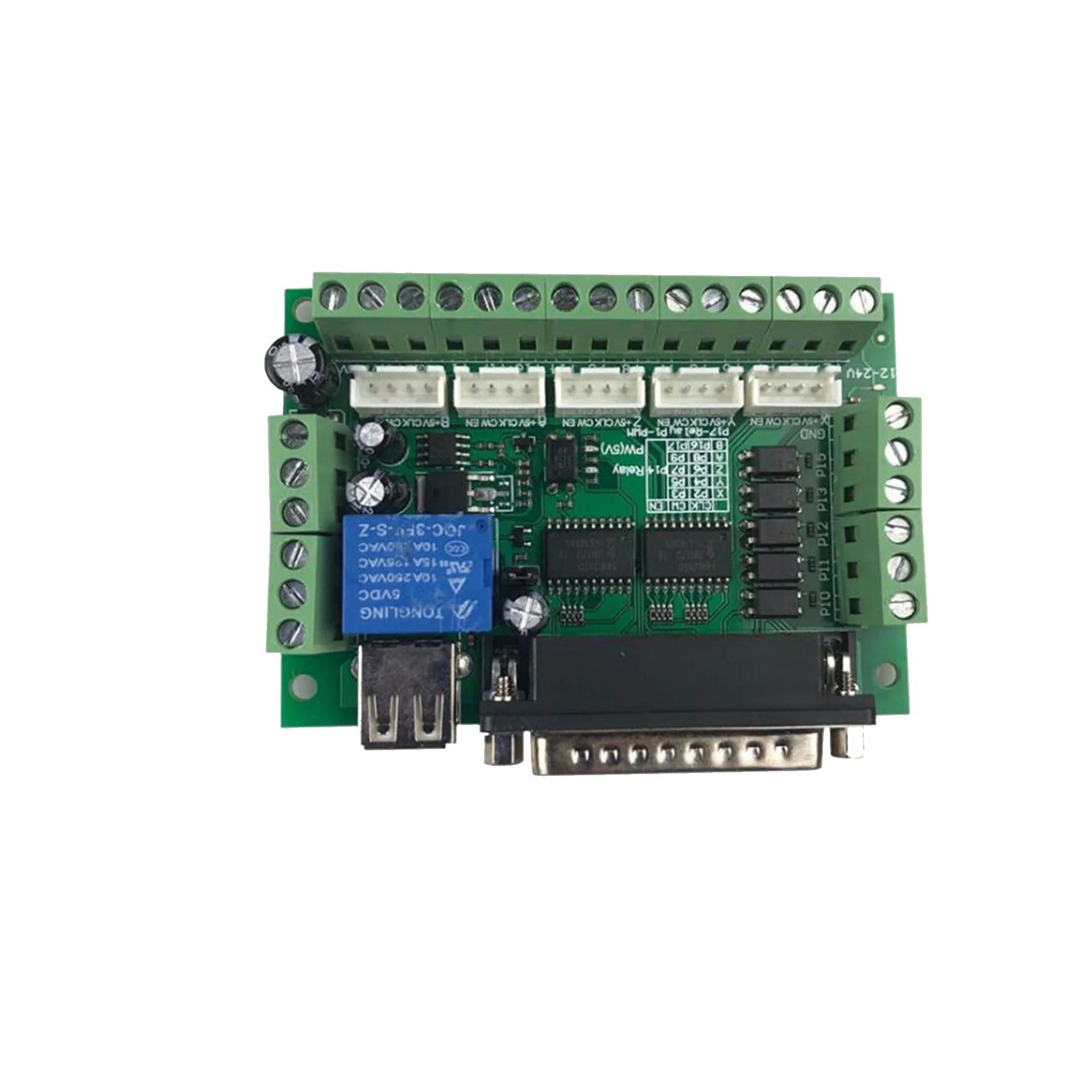 5 axis CNC breakout board with opto-isolated inputs and USB power for Mach3 router control