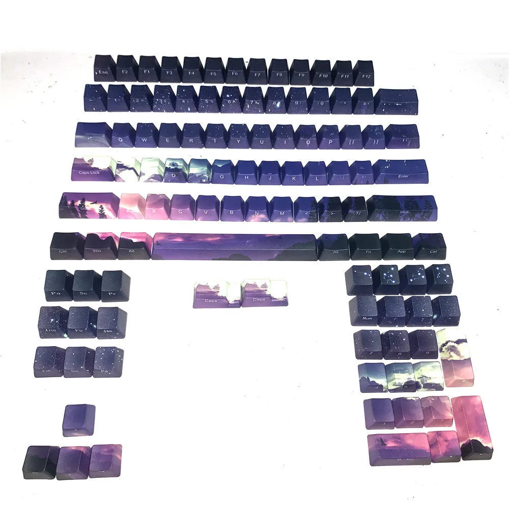 PBT five-sided sublimation keycap set sunset starry sky OEM profile mechanical keyboard keys