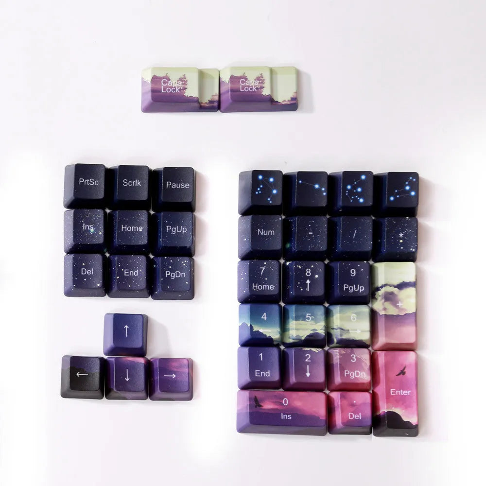 PBT five-sided sublimation keycap set sunset starry sky OEM profile mechanical keyboard keys