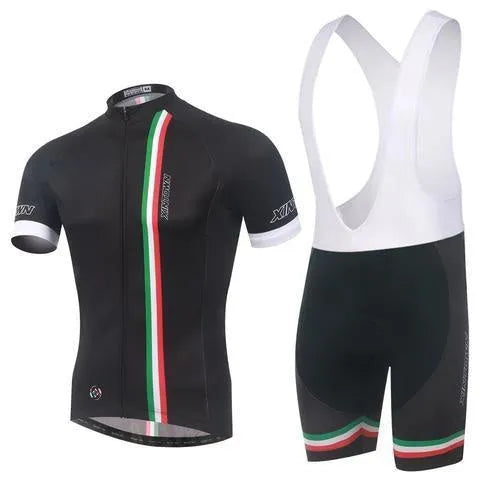 Custom red strap cycling suit with moisture-wicking fabric for summer riding