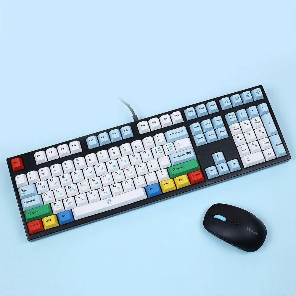 PlayStation theme DIY keycap set showing blue and white design with supplementary CMYK and RGBK colour keycaps