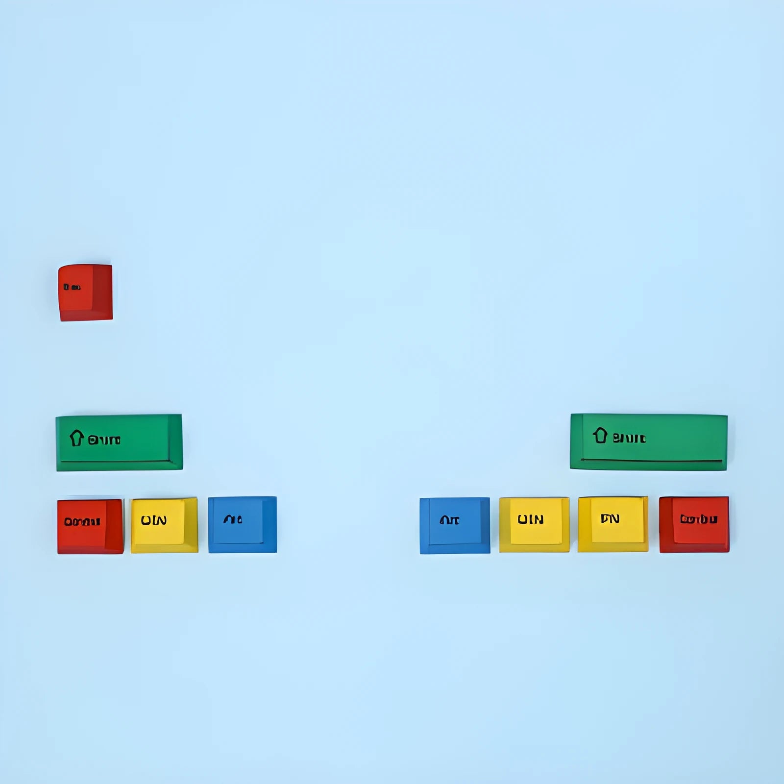 PlayStation theme DIY keycap set showing blue and white design with supplementary CMYK and RGBK colour keycaps