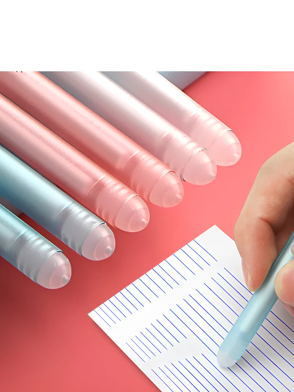 12-pack cartoon erasable gel pens with 0.5mm tip, plastic barrel, cap closure, crystal blue ink