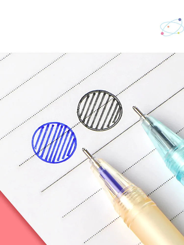 12-pack cartoon erasable gel pens with 0.5mm tip, plastic barrel, cap closure, crystal blue ink