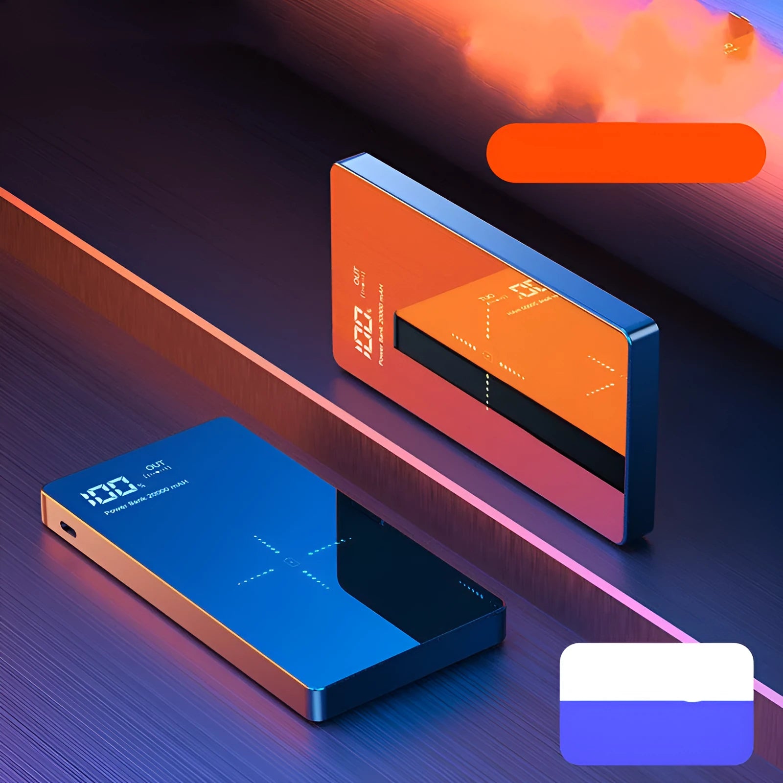 20000mAh wireless power bank with digital display and mirror finish in black and white