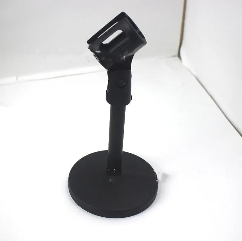 Black desktop microphone bracket with metal base and 22cm support height