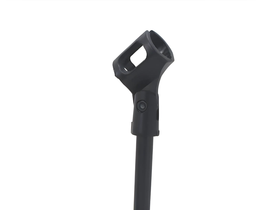Black desktop microphone bracket with metal base and 22cm support height