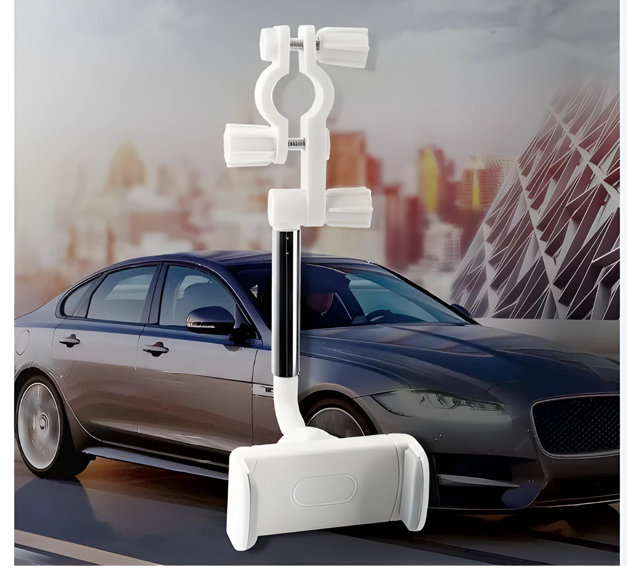 Car mobile phone holder clipped to rearview mirror with telescopic arm
