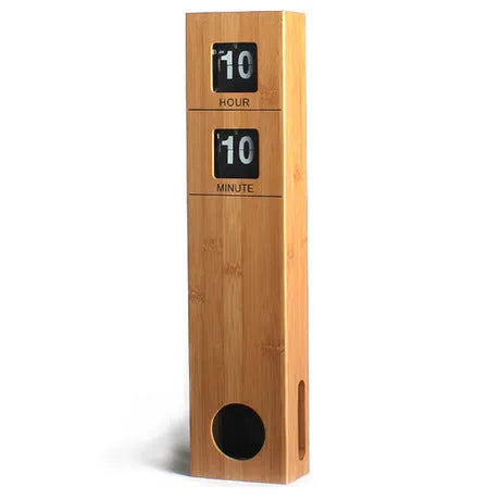Rectangular bamboo craft wall clock wood colour with number display for living room