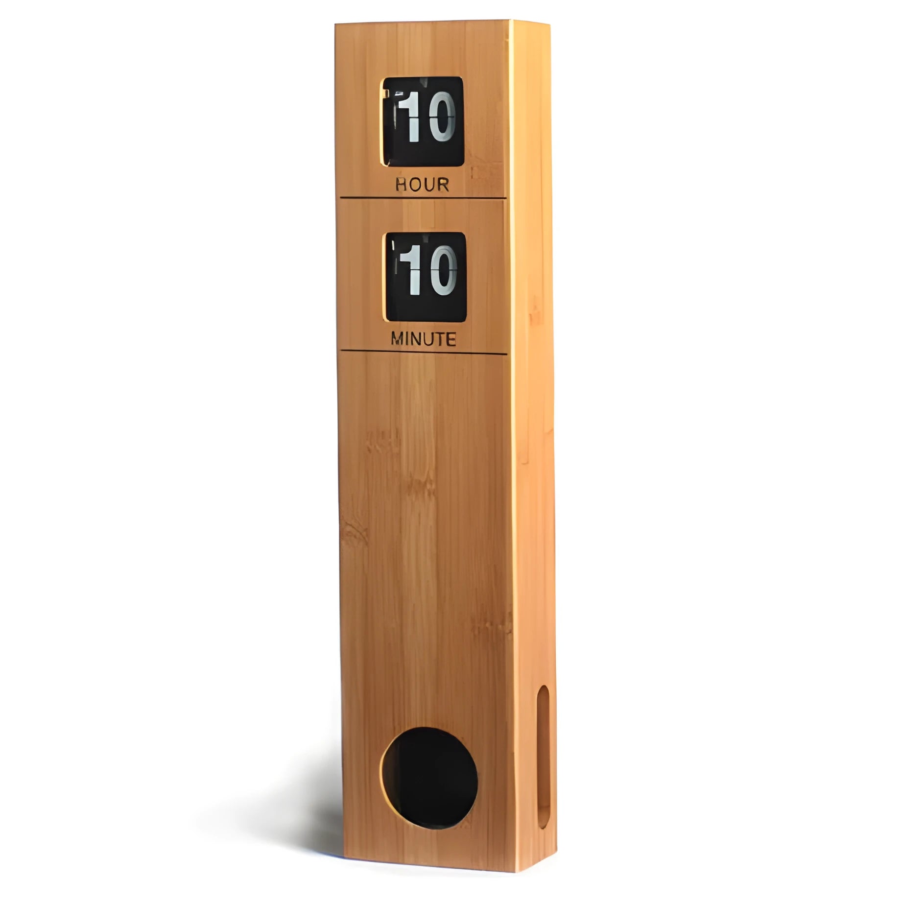 Rectangular bamboo craft wall clock wood colour with number display for living room
