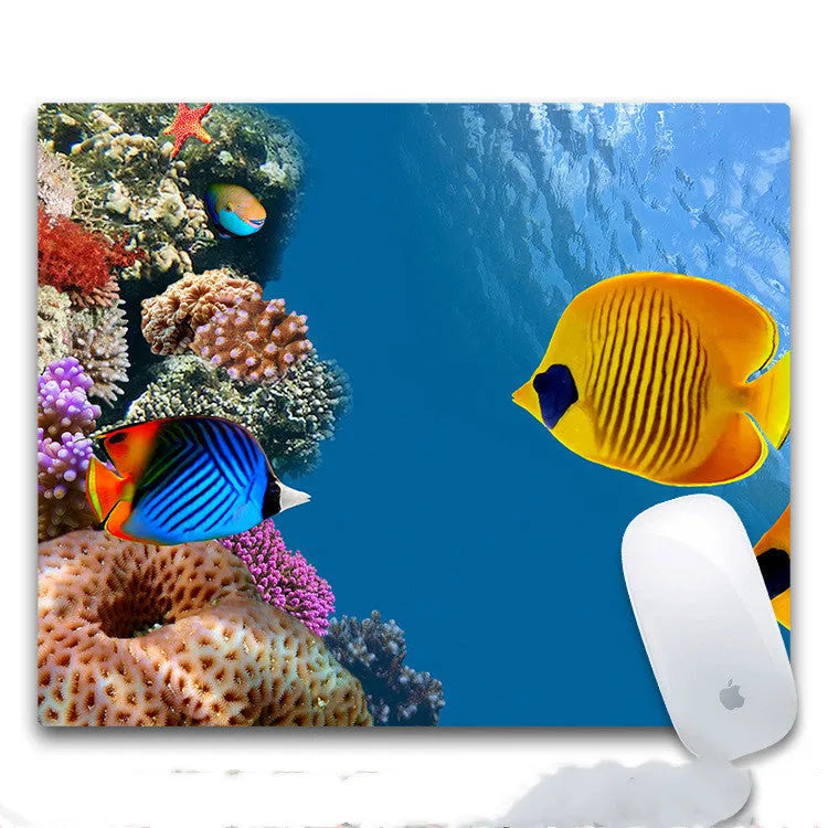 Custom mouse pad with cloth top, rubber non-slip base, showing one of eight available print styles.