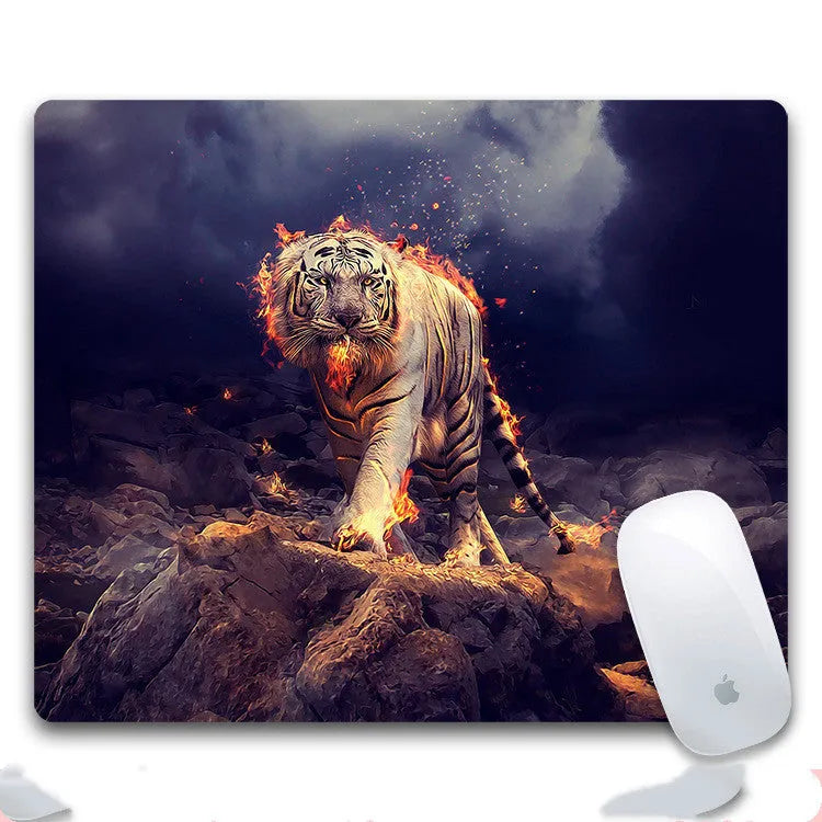 Custom mouse pad with cloth top, rubber non-slip base, showing one of eight available print styles.