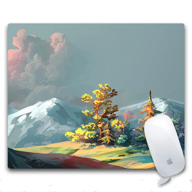 Custom mouse pad with cloth top, rubber non-slip base, showing one of eight available print styles.