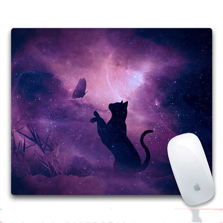 Custom mouse pad with cloth top, rubber non-slip base, showing one of eight available print styles.