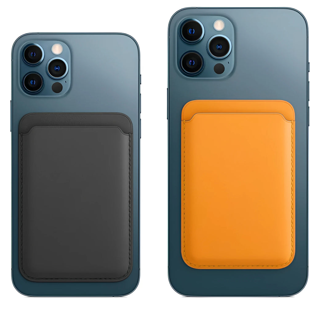 Slim PU leather iPhone case with integrated magnetic card holder in multiple colour options.
