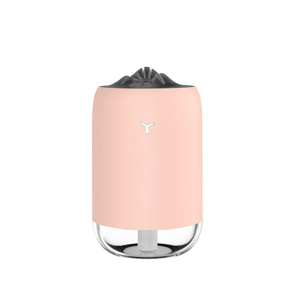 White columnar desktop humidifier with ultrasonic mist function and USB power cable