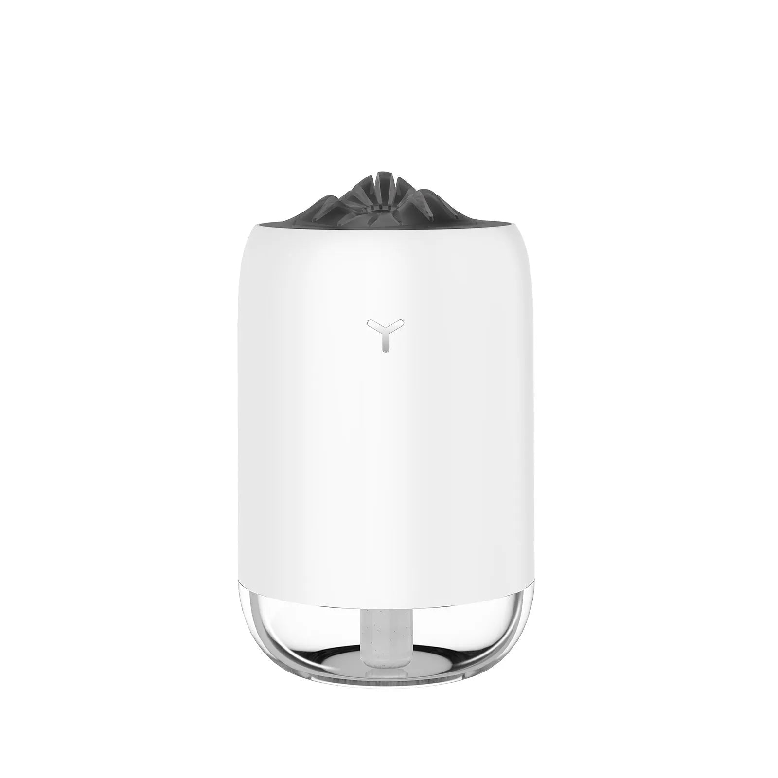 White columnar desktop humidifier with ultrasonic mist function and USB power cable