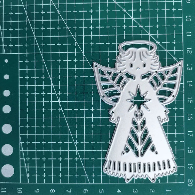 White carbon steel Angel Knife Mold for embossing greeting cards, 8x6 cm with decorative figures