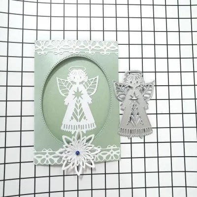 White carbon steel Angel Knife Mold for embossing greeting cards, 8x6 cm with decorative figures