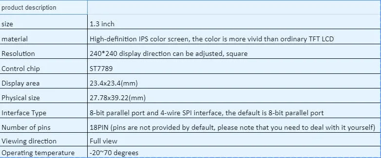 1.3 inch square IPS LCD display module with 240x240 resolution and 18-pin interface