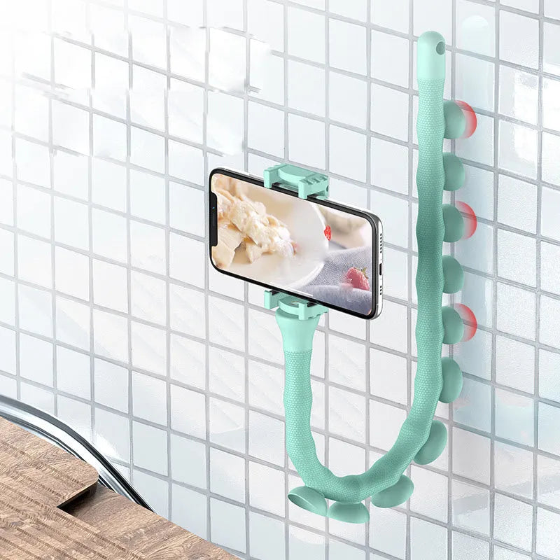 Flexible lazy bracket phone holder with suction cup mount in extended position