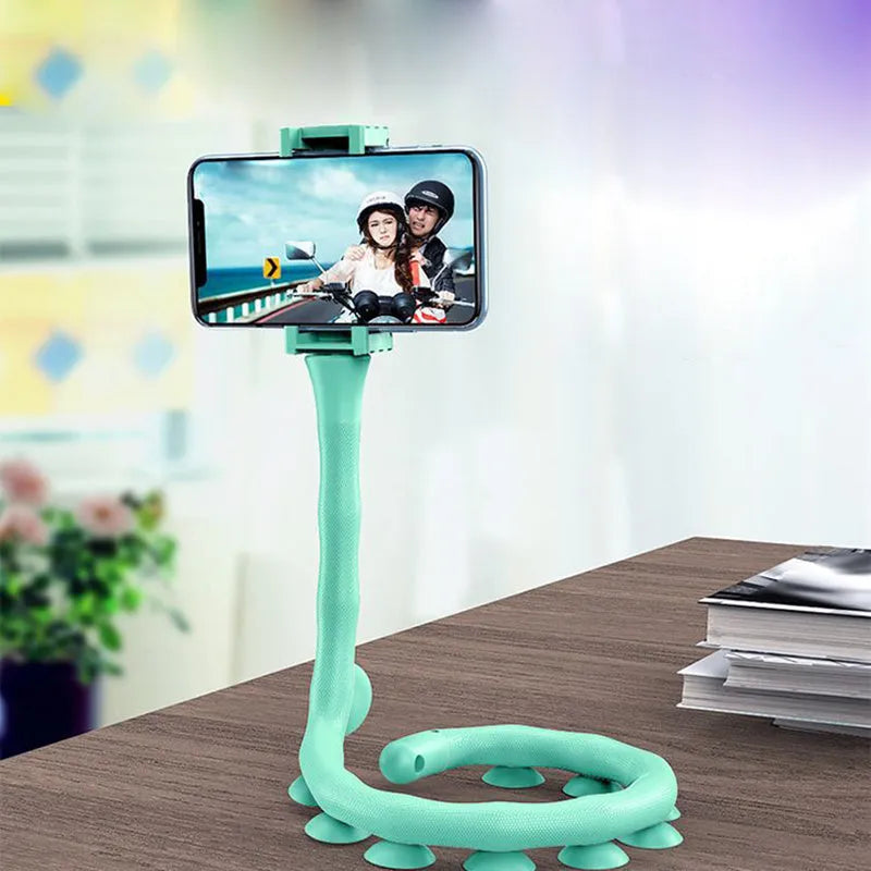 Flexible lazy bracket phone holder with suction cup mount in extended position