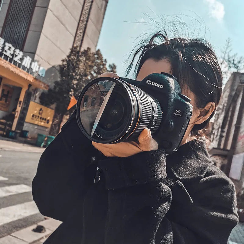 77mm split focus half moon mirror filter for SLR cameras with microfiber cloth and shockproof bag