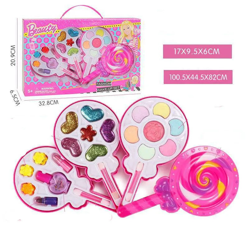 Kids Cosmetics Make Up Set in a plastic case with colourful washable makeup items arranged inside