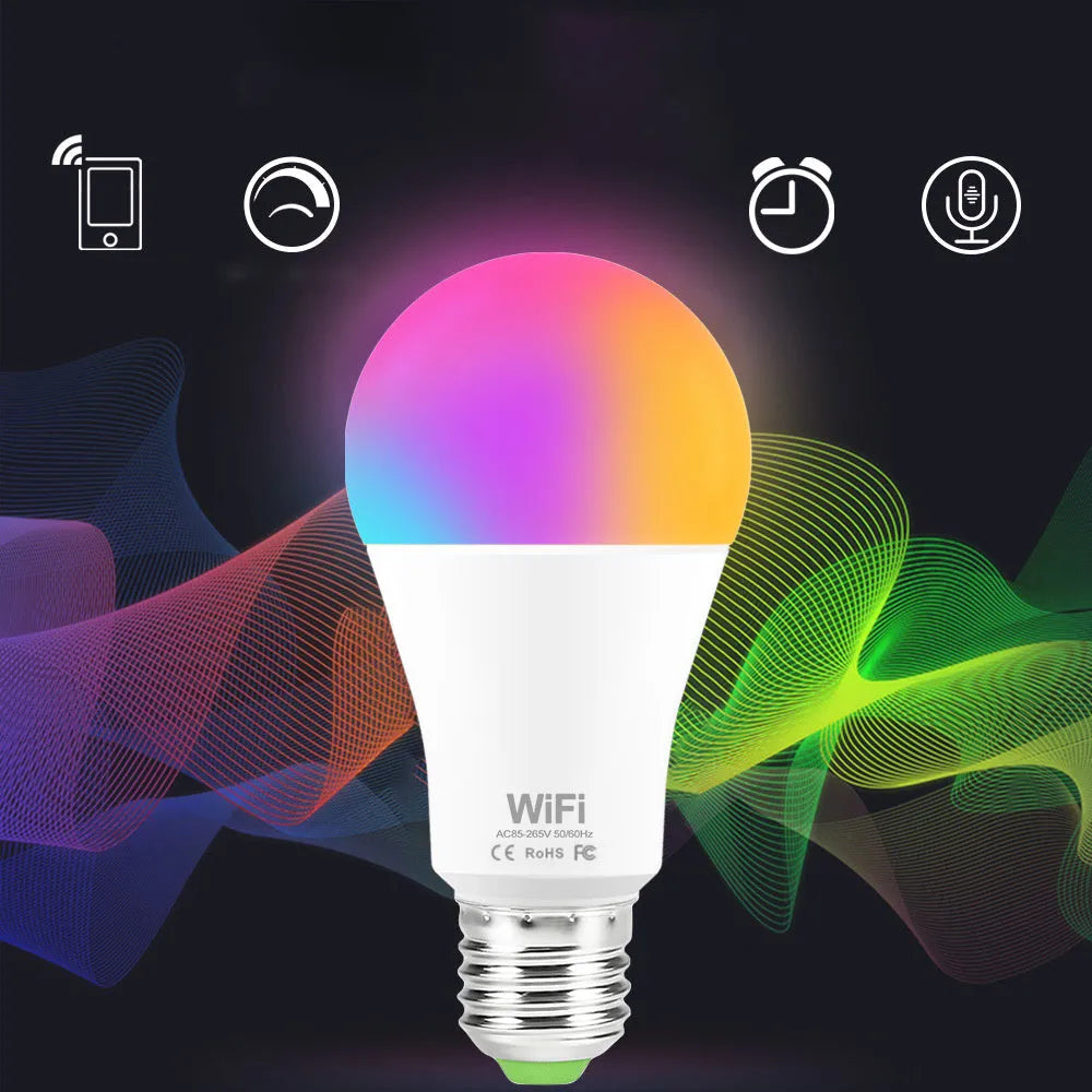15W WiFi smart LED light bulb with colour-changing RGB and dimmable functions in E27 and B22 base options