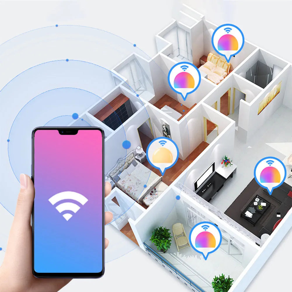 15W WiFi smart LED light bulb with colour-changing RGB and dimmable functions in E27 and B22 base options
