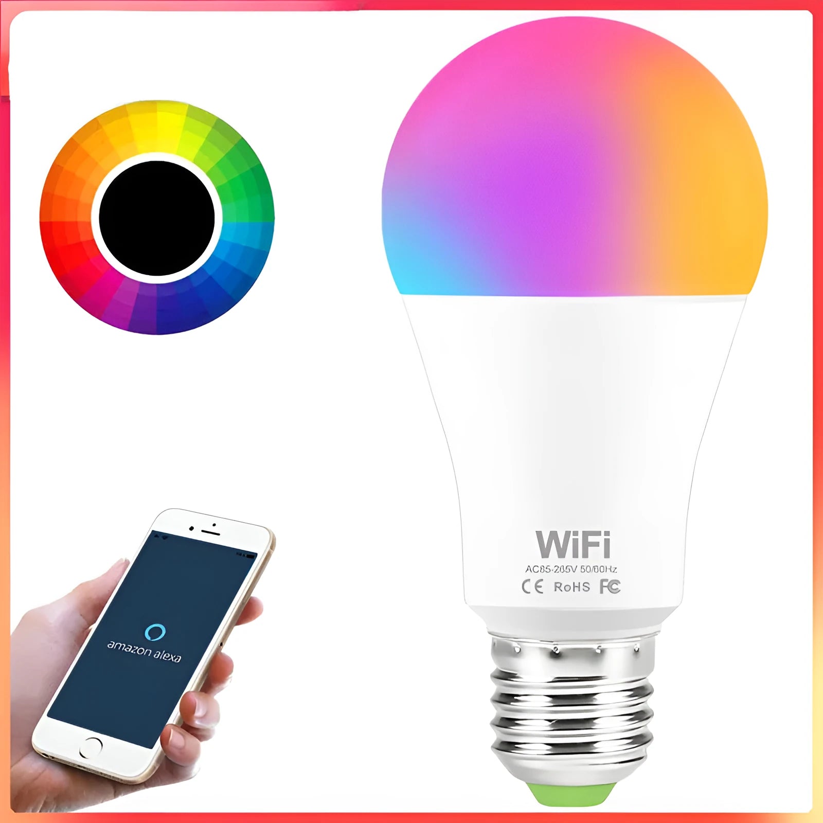 15W WiFi smart LED light bulb with colour-changing RGB and dimmable functions in E27 and B22 base options