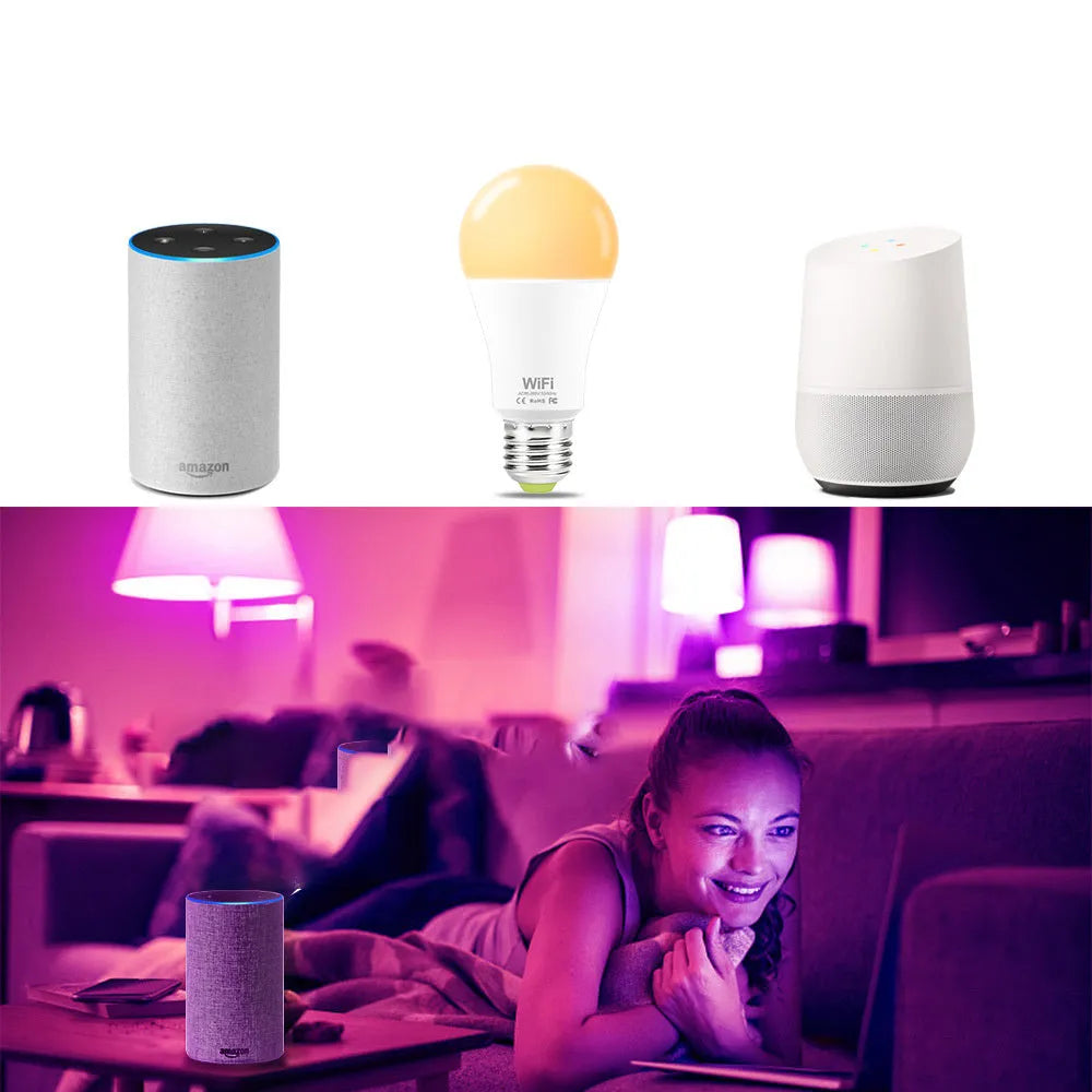 15W WiFi smart LED light bulb with colour-changing RGB and dimmable functions in E27 and B22 base options