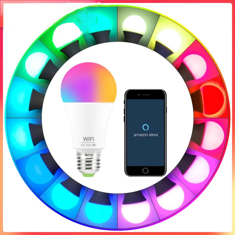 15W WiFi smart LED light bulb with colour-changing RGB and dimmable functions in E27 and B22 base options