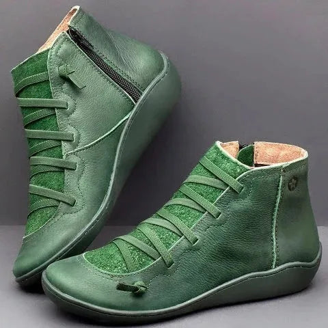 Women's flat casual booties with wedge heel and round toe in multiple colour options