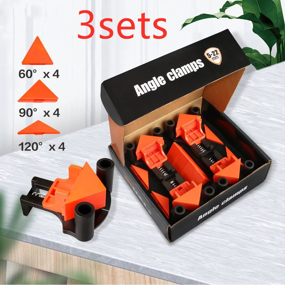Set of plastic 90-degree right angle clips for picture frame assembly using woodworking clamps
