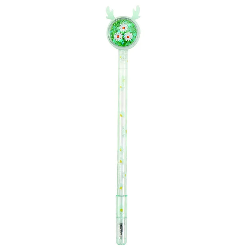 Cute tutu sequin gel pen with black ink and 0.5mm tip on a wooden desk