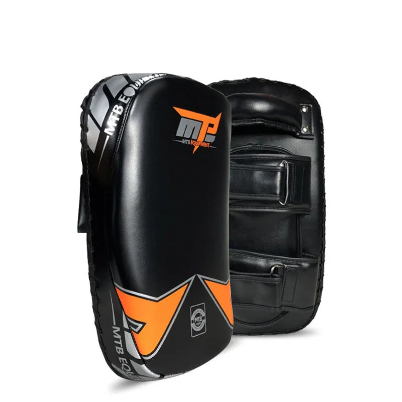 MTB microfiber leather foot target in black orange for taekwondo Sanda Muay Thai boxing training