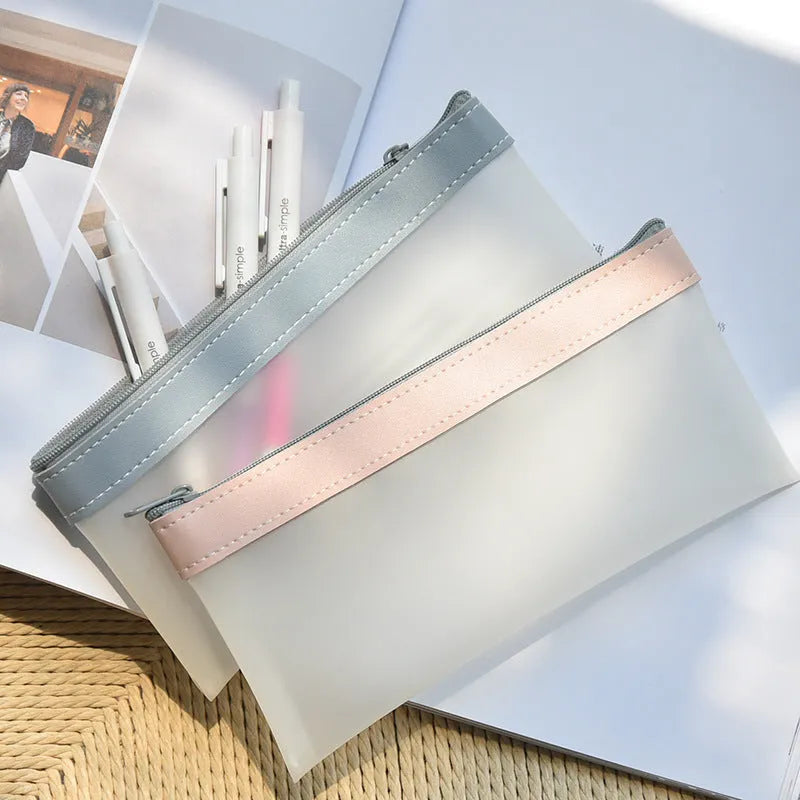 Junior high school high-value pencil case large capacity TPU stationery bag in beige colour option