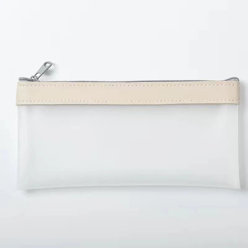 Junior high school high-value pencil case large capacity TPU stationery bag in beige colour option