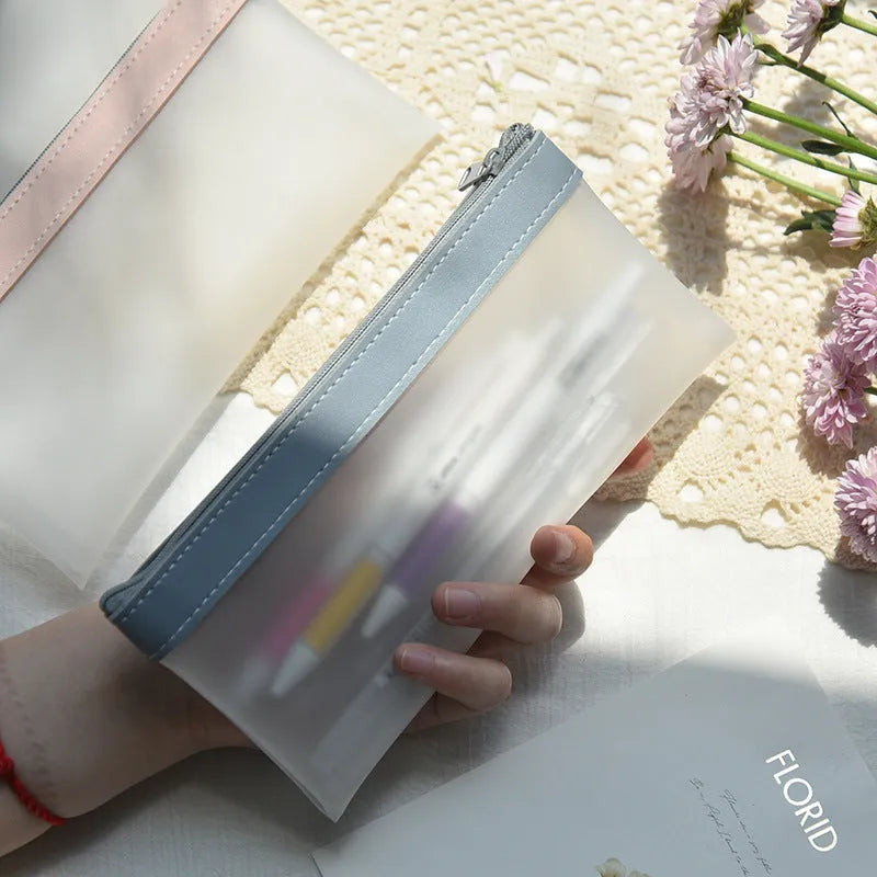 Junior high school high-value pencil case large capacity TPU stationery bag in beige colour option