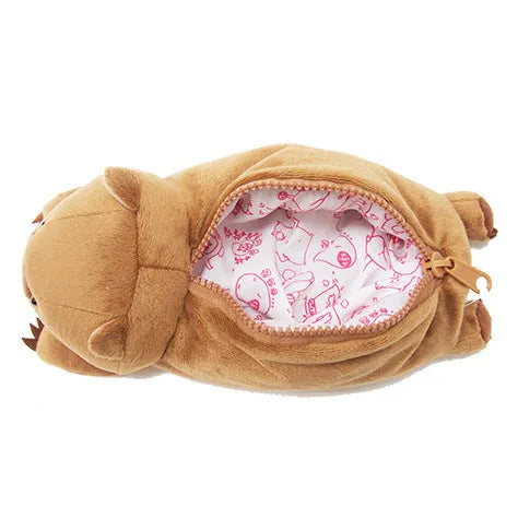 Cute cartoon animal wombat family plush pencil case in brown wombat colour, soft plush pencil pouch for school